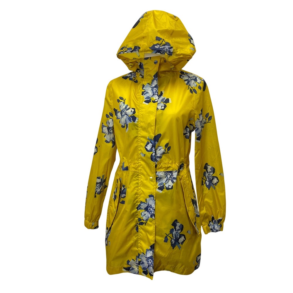 Joules Right As Rain Yellow Floral Packable Waterproof Raincoat Jacket Womens 4